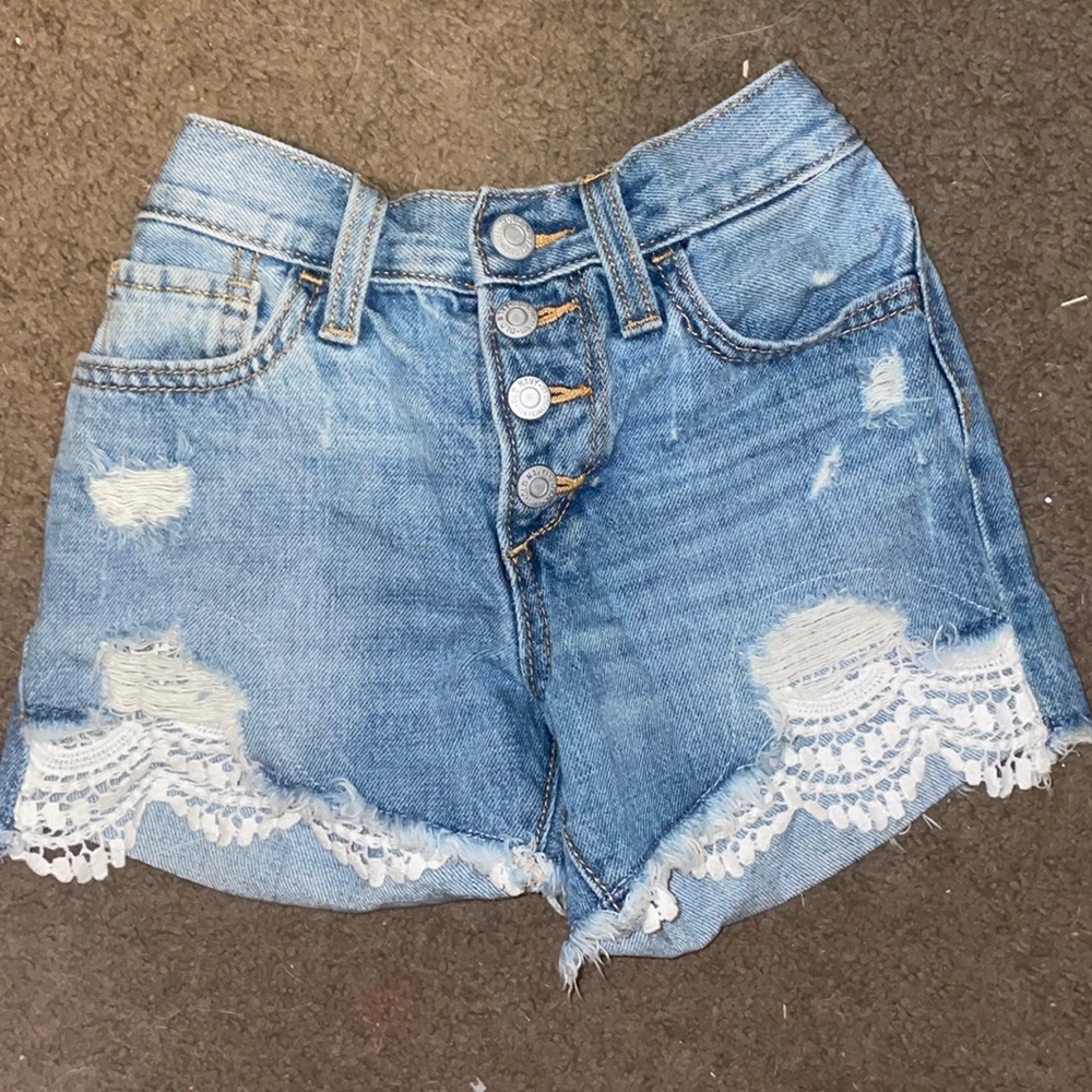 jean shorts with white lace